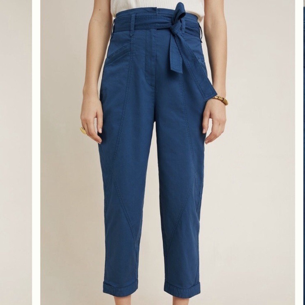 ANTHROPOLOGIE Ellie Embroidered Utility Pants in Teal
